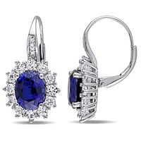 JULIANNA B Sterling Silver Created Blue & Diamond Halo Earrings