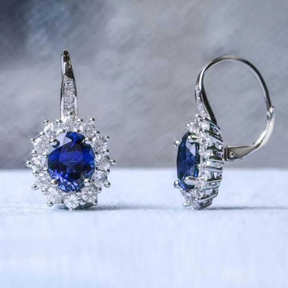 JULIANNA B Sterling Silver Created Blue & Diamond Halo Earrings