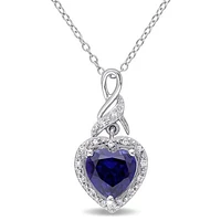 Julianna B Sterling Silver Created Sapphire & Diamond Heart 18" Pendant