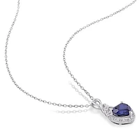 Julianna B Sterling Silver Created Sapphire & Diamond Heart 18" Pendant