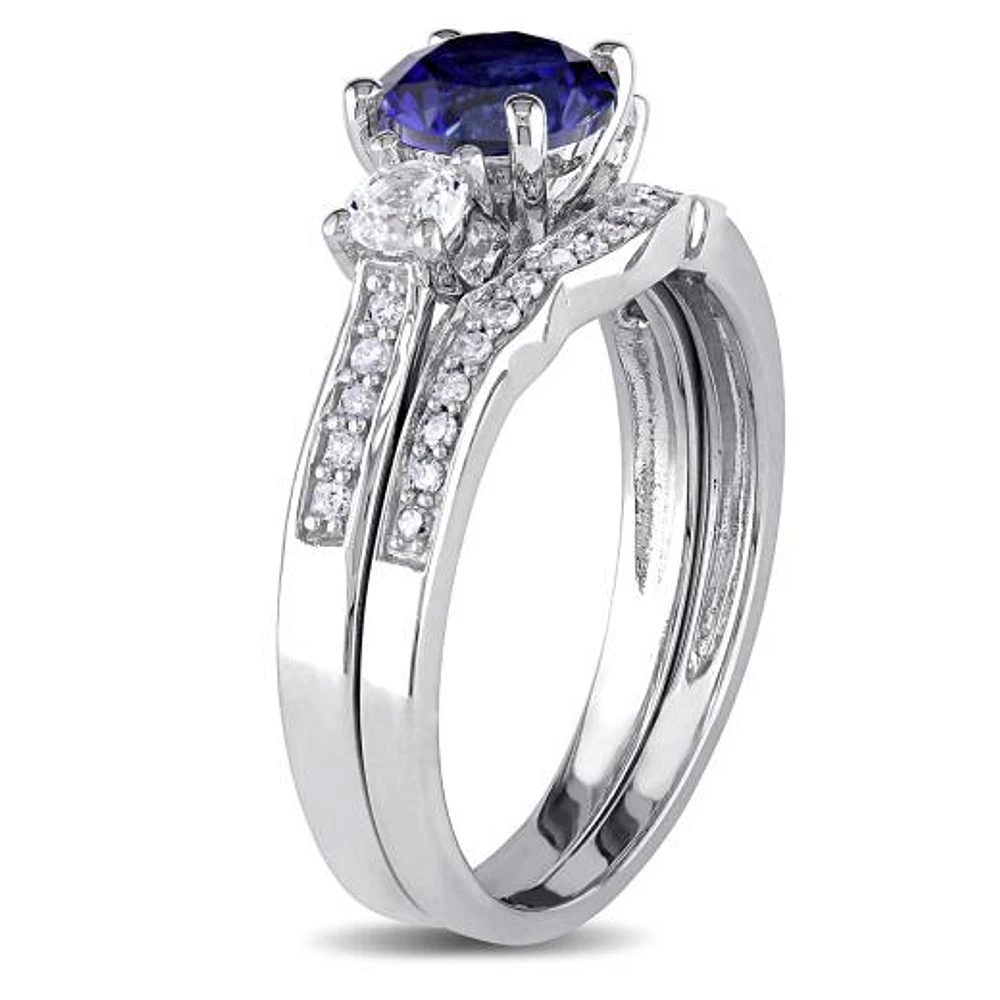 Julianna B 10K White Gold Created Sapphire & Diamond Bridal Set