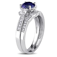 Julianna B 10K White Gold Created Sapphire & Diamond Bridal Set