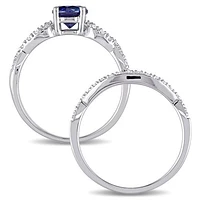 Julianna B 10K White Gold Created Sapphire & Diamond Bridal Set