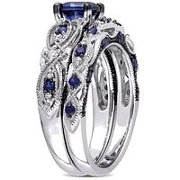 Julianna B 10K White Gold Created Sapphire & Diamond Bridal Set