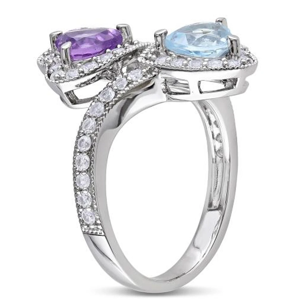 Julianna B Sterling Silver Amethyst Blue Topaz Created White Sapphire Ring