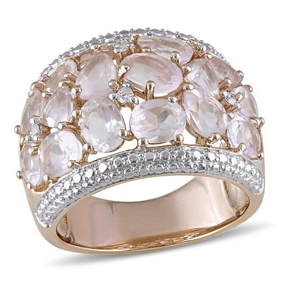 Julianna B Rose Plated Sterling Silver Rose Quartz & Diamond Ring