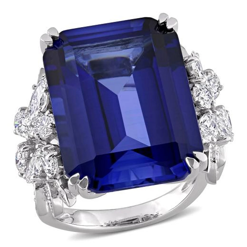 JULIANNA B 14K White Gold Created Sapphire & Diamond Ring