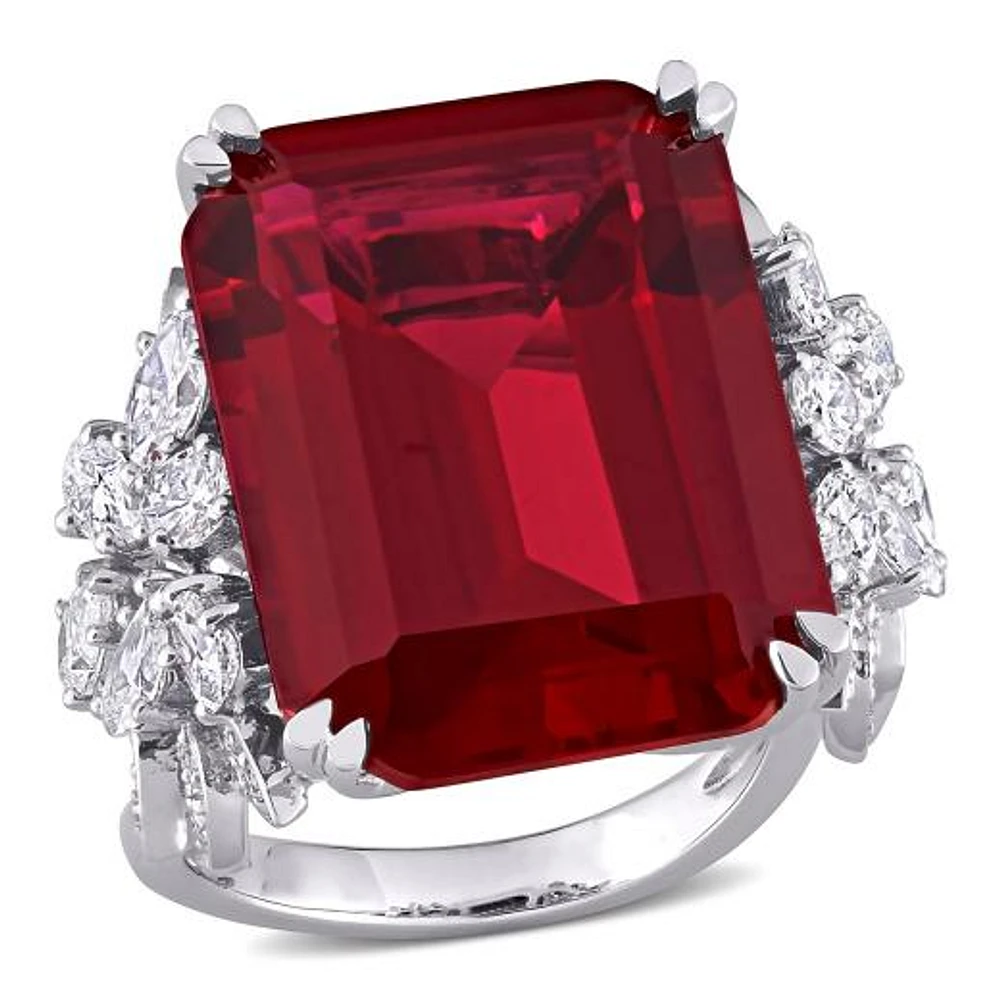 Julianna B 14K White Gold Created Ruby & Diamond Ring