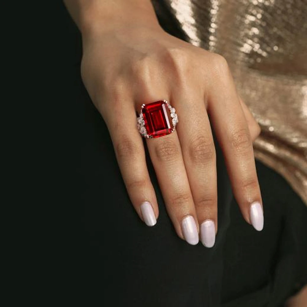 Julianna B 14K White Gold Created Ruby & Diamond Ring