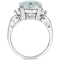 JULIANNA B 10K White Gold Aquamarine Created White Sapphire & Diamond Ring