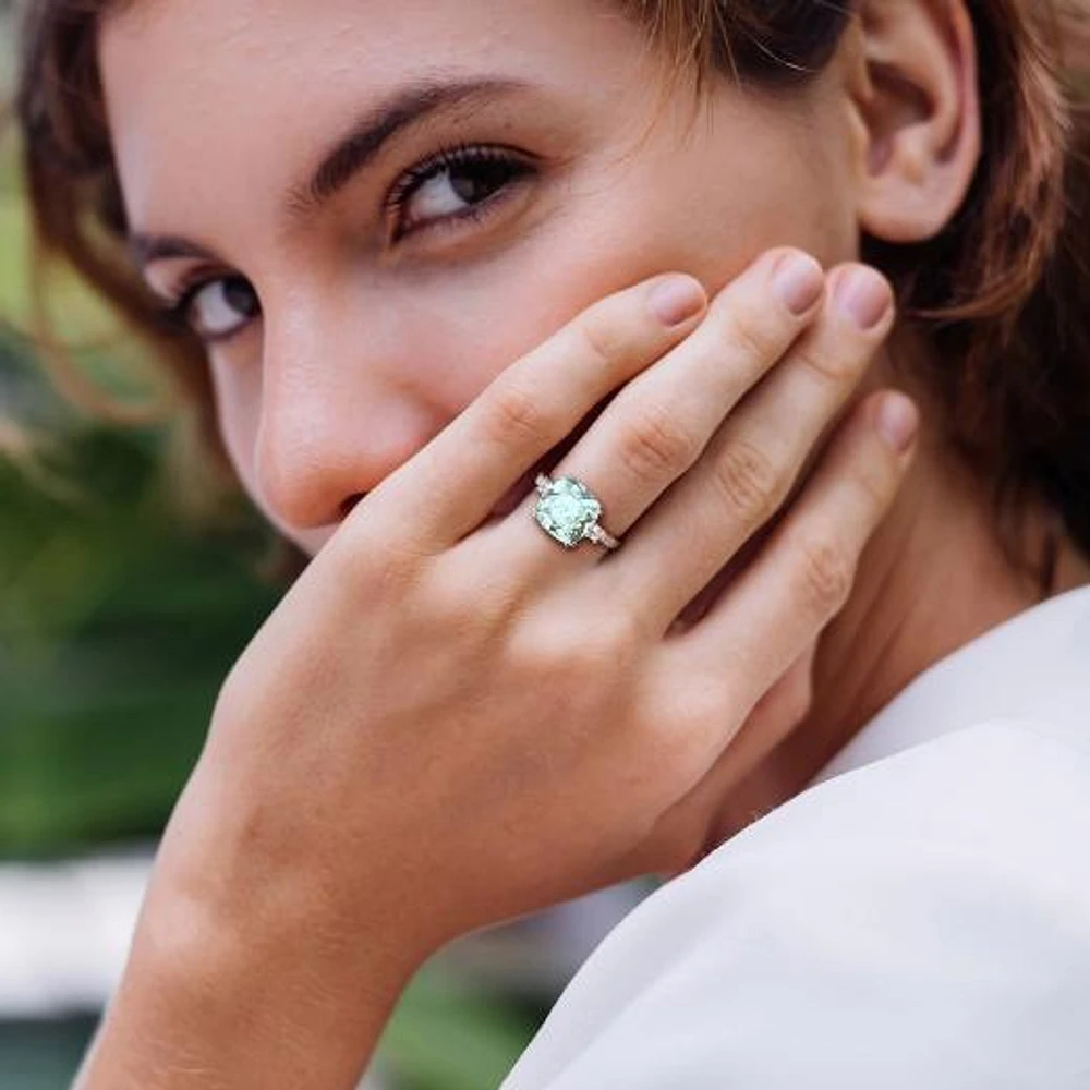 JULIANNA B 10K White Gold Aquamarine Created Sapphire & Diamond Ring