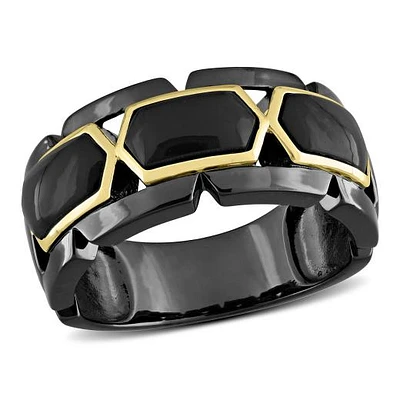 JULIANNA B Men's Yellow Plated & Black Rhodium Sterling Silver Onyx Ring