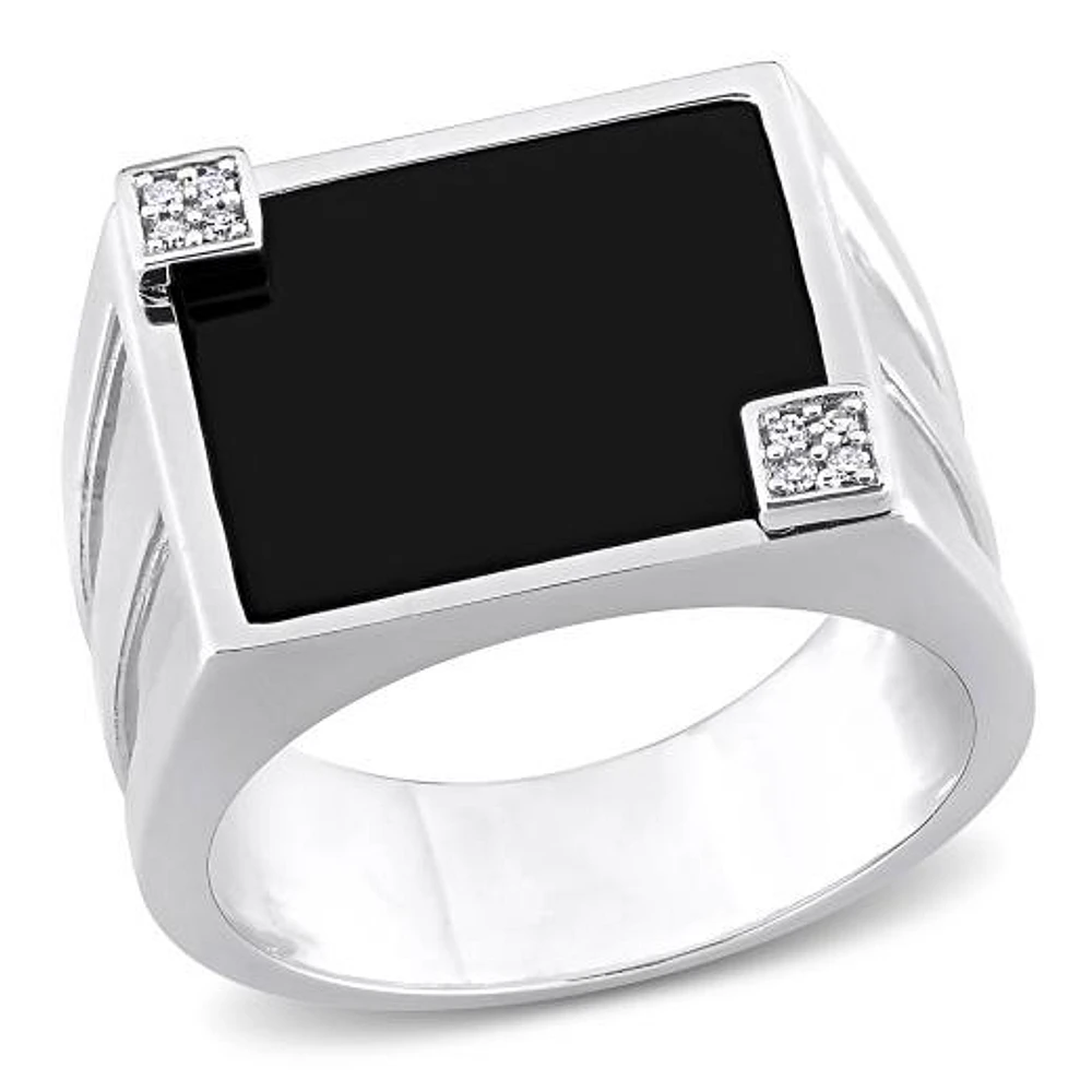 Julianna B Men's Sterling Silver Onyx & Diamond Ring