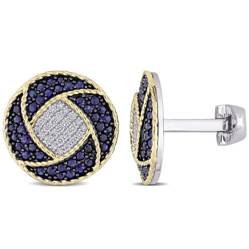 JULIANNA B 14K Two Tone Gold Sapphire & Diamond Cufflinks