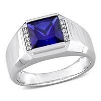 Julianna B Men's 10K White Gold Created Sapphire & Diamond Ring