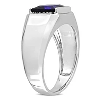 JULIANNA B Men's 10K White Gold Created Sapphire & Diamond Ring