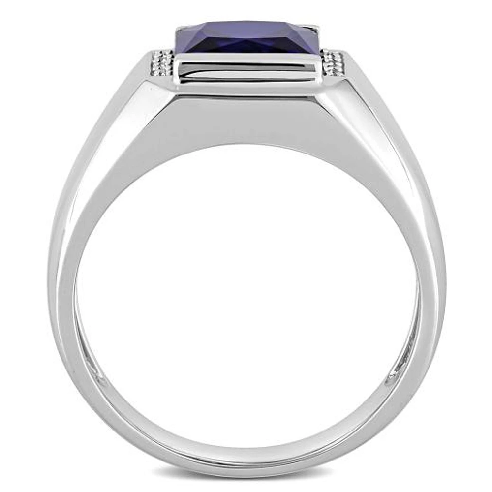 Julianna B Men's 10K White Gold Created Sapphire & Diamond Ring