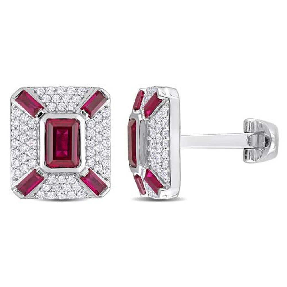 JULIANNA B Sterling Silver Created Ruby & Created White Sapphire Cufflinks