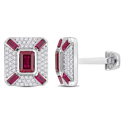 Julianna B Sterling Silver Created Ruby & Created White Sapphire Cufflinks