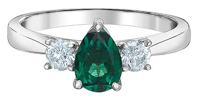 14K Gold Created Emerald & Lab Grown 0.30CTW Diamond Ring