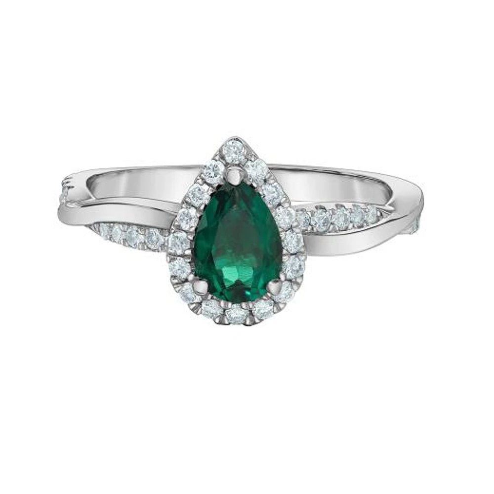 14K Gold Created Emerald & Lab Grown 0.33CTW Diamond Ring