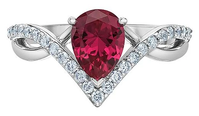 14K Gold Created Ruby & Lab Grown 0.30CTW Diamond Ring