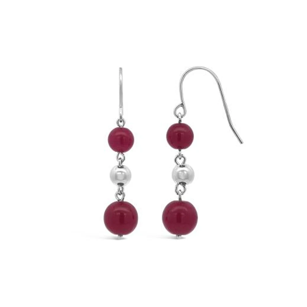 Sterling Silver Ruby Bead Drop Earrings