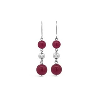 Sterling Silver Ruby Bead Drop Earrings