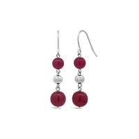 Sterling Silver Ruby Bead Drop Earrings