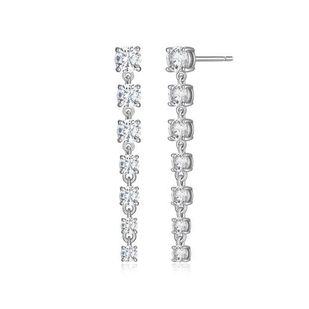 Reign Round Cubic Zirconia Linear Drop Earrings