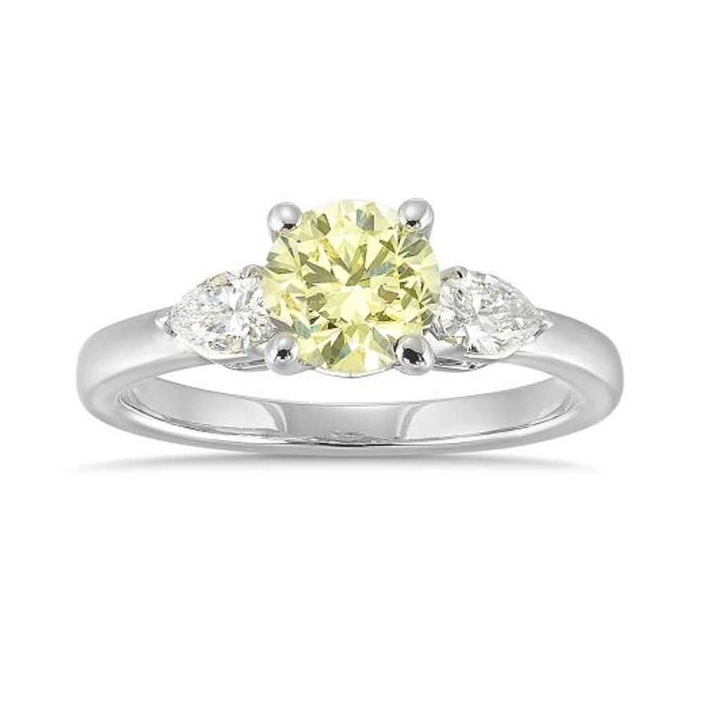 New Brilliance Lab Grown 1.30CTW Yellow & White Diamond Ring in 14K White Gold