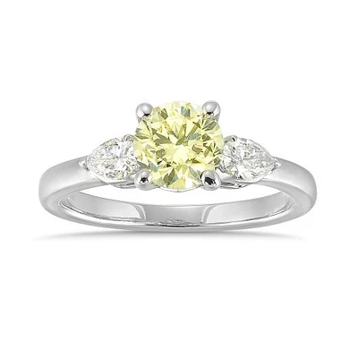 New Brilliance Lab Grown 1.30CTW Yellow & White Diamond Ring in 14K White Gold