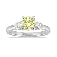 New Brilliance Lab Grown 1.30CTW Yellow & White Diamond Ring in 14K White Gold