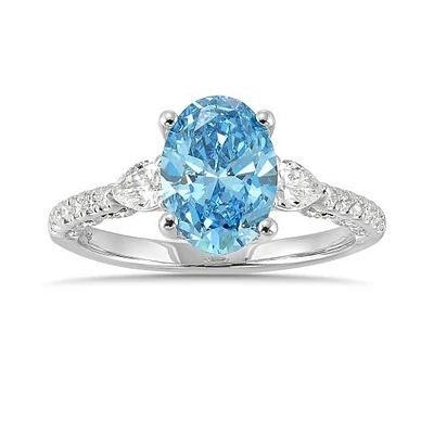 New Brilliance Lab Grown 2.60CTW Blue & White Diamond Ring in 14K White Gold