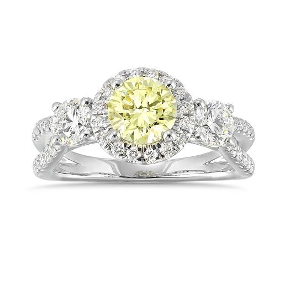 New Brilliance Lab Grown 2.00CTW Yellow & White Diamond Ring in 14K White Gold