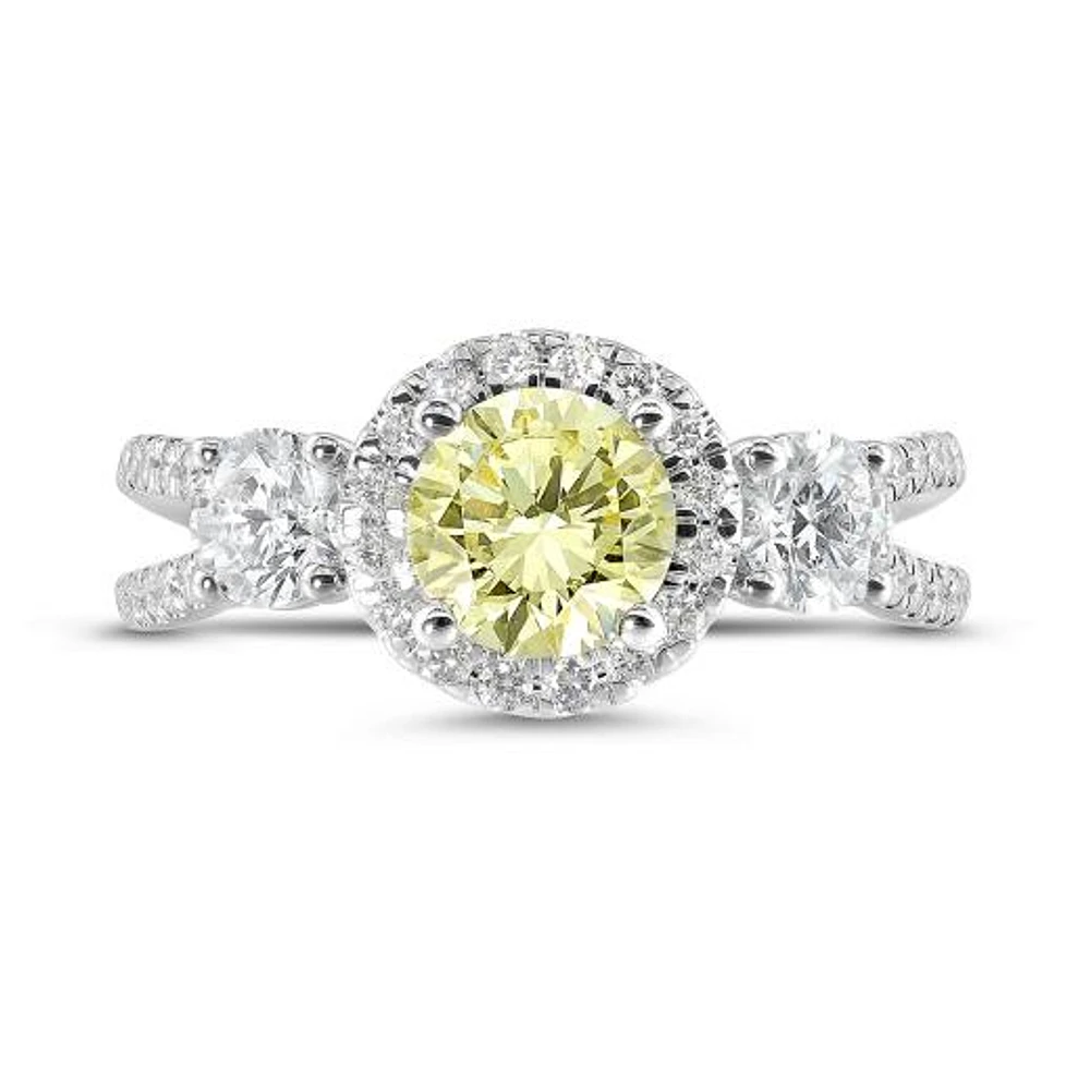 New Brilliance Lab Grown 2.00CTW Yellow & White Diamond Ring in 14K White Gold
