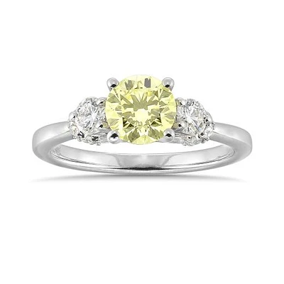 New Brilliance Lab Grown 1.63CTW Yellow & White Diamond Ring in 14K White Gold