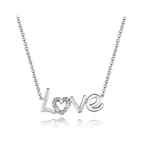 Sterling Silver Cubic Zirconia Love 19" Pendant