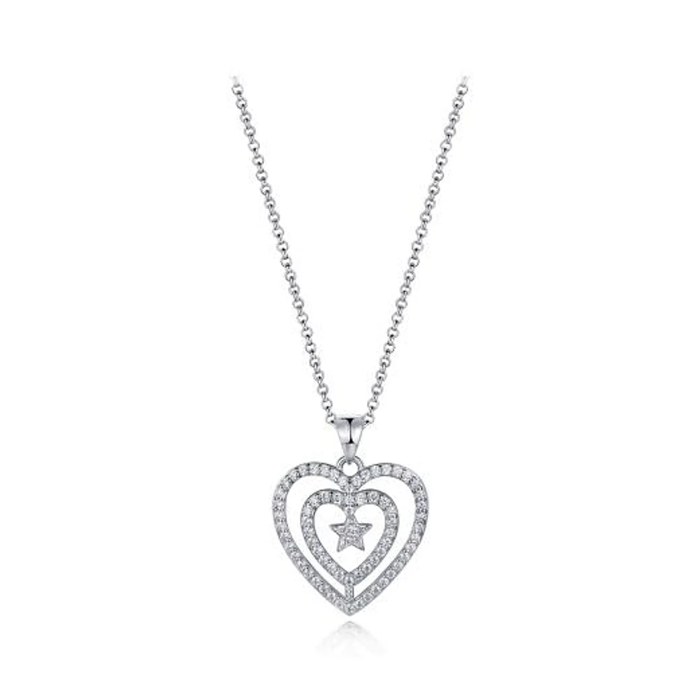 Sterling Silver Cubic Zirconia Star Heart 19" Pendant