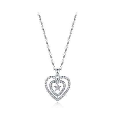 Sterling Silver Cubic Zirconia Star Heart 19" Pendant