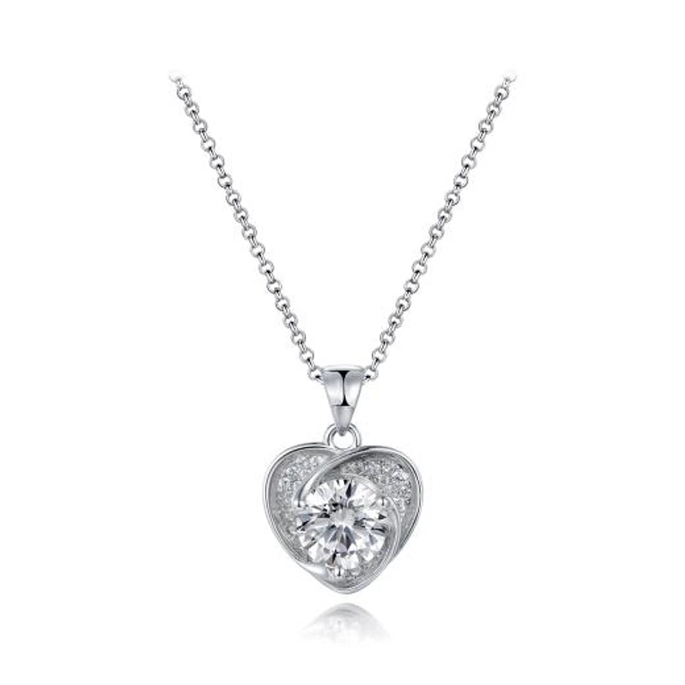 Sterling Silver Cubic Zirconia Heart Halo 19" Pendant