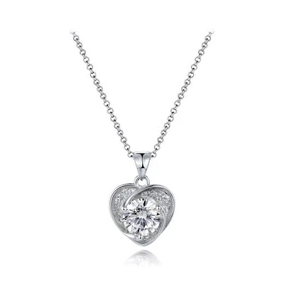 Sterling Silver Cubic Zirconia Heart Halo 19" Pendant