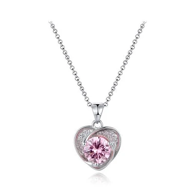 Sterling Silver Pink Cubic Zirconia Heart Halo 19" Pendant