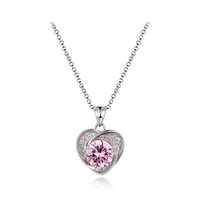 Sterling Silver Pink Cubic Zirconia Heart Halo 19" Pendant