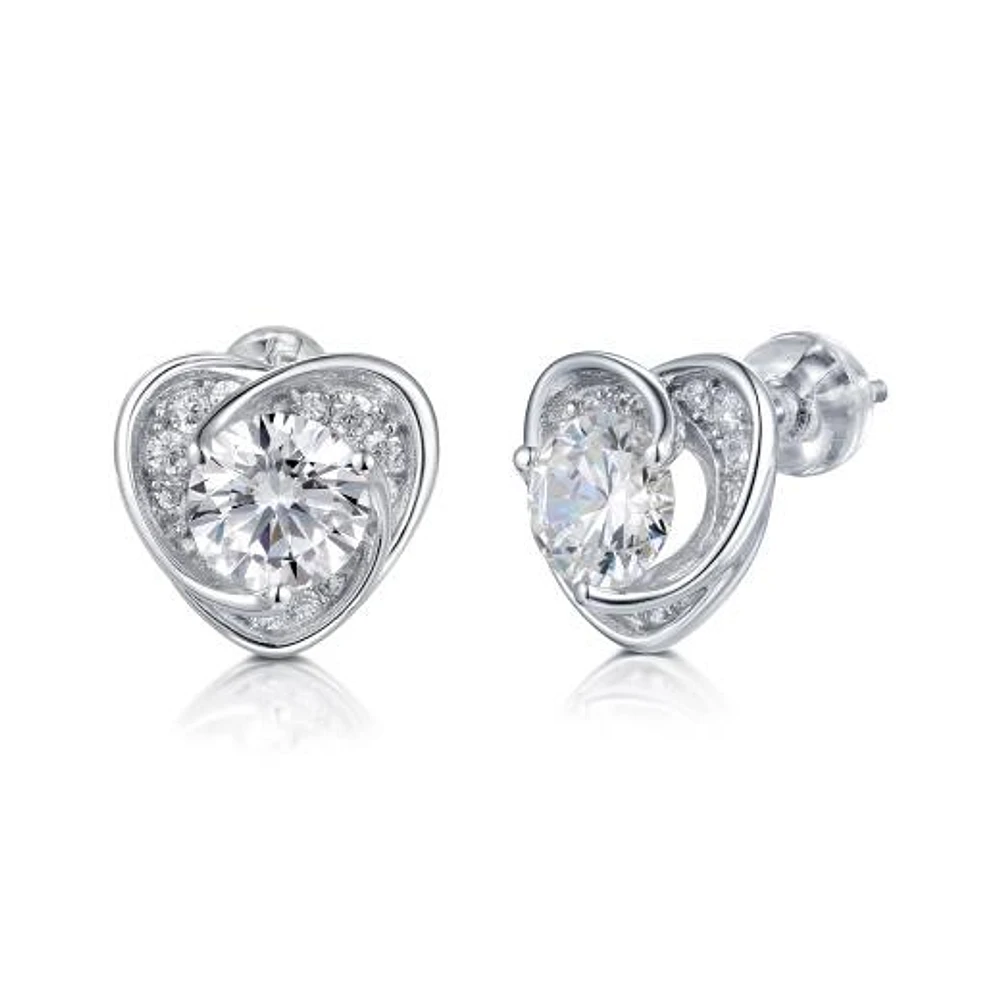 Sterling Silver Cubic Zirconia Heart Halo Earrings