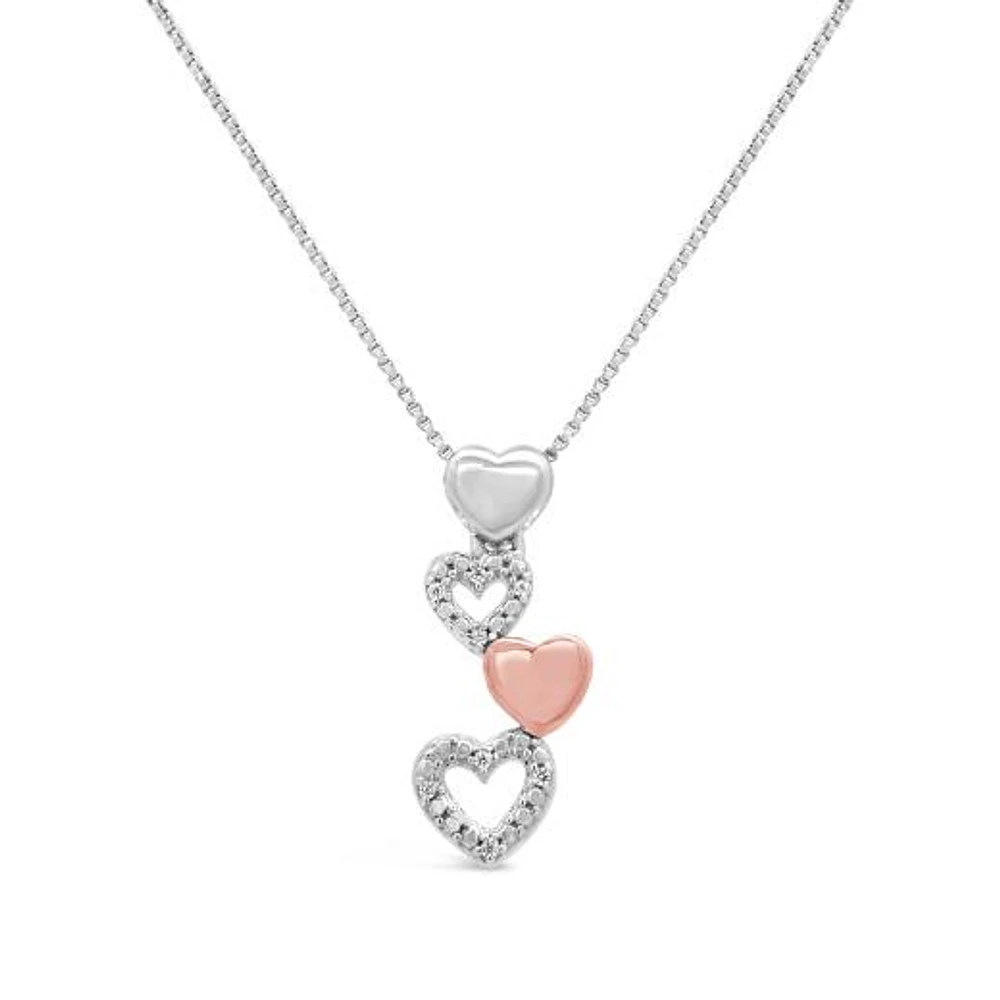 Diamond Four Heart Pendant in Sterling Silver & 10K Rose Gold