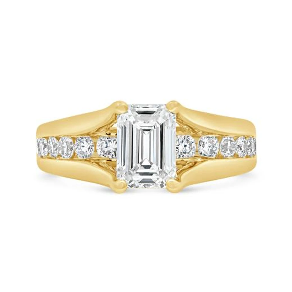 New Brilliance Lab Grown 2.00CTW Emerald Cut Diamond Ring in 14K Yellow Gold