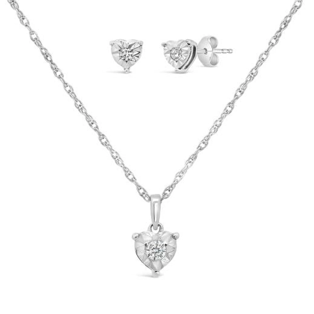 New Brilliance Lab Grown 0.10CTW Diamond Earrings & Pendant in Sterling Silver