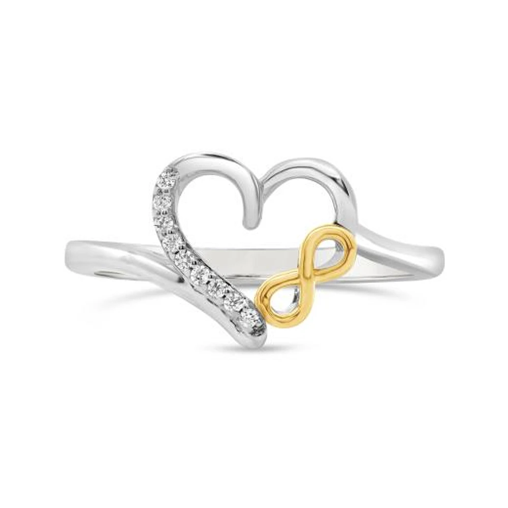 Diamond Heart Promise Ring in Sterling Silver and 10K Yellow Gold