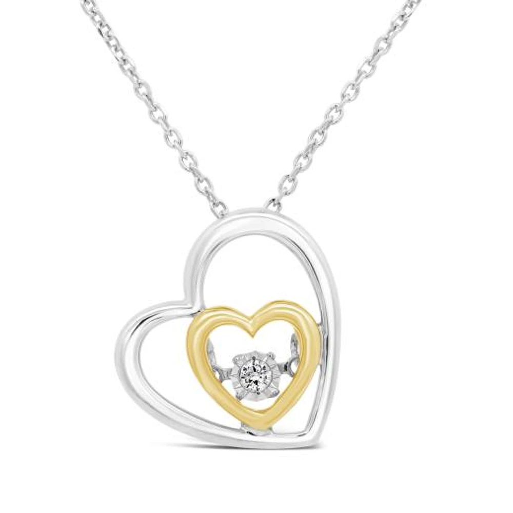 Dancing Diamond Heart Pendant in Sterling Silver and 10K Yellow Gold